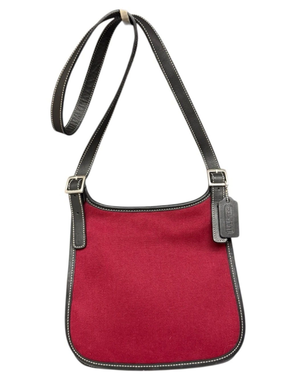 Vintage Coach Hippie Flap Red Twill Canvas Small Crossbody Bag Y2K Leather Trim